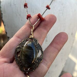 Coral & Labradorite Liquid Silver Necklace